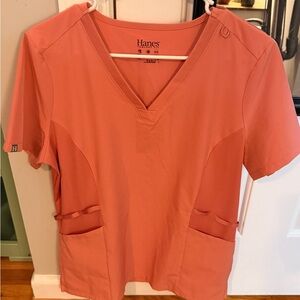 Hanes Women's Short Sleeve V-Neck scrub Top - Peach
